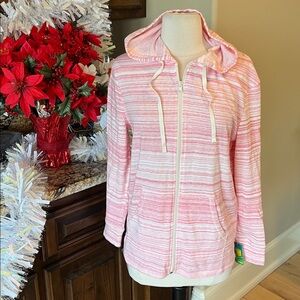 Soft Comfy Pink Striped Jacket Hoodie Oversized Zip Womens Small New